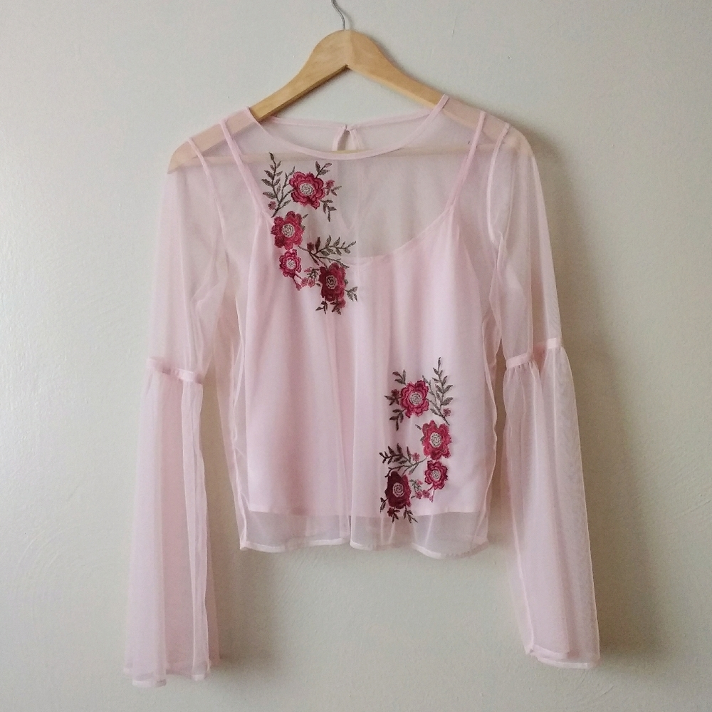 Hollister Pink Boho Bell Sleeve Top
